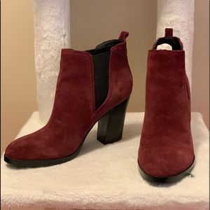 Dark Red Suede Heeled Boots
